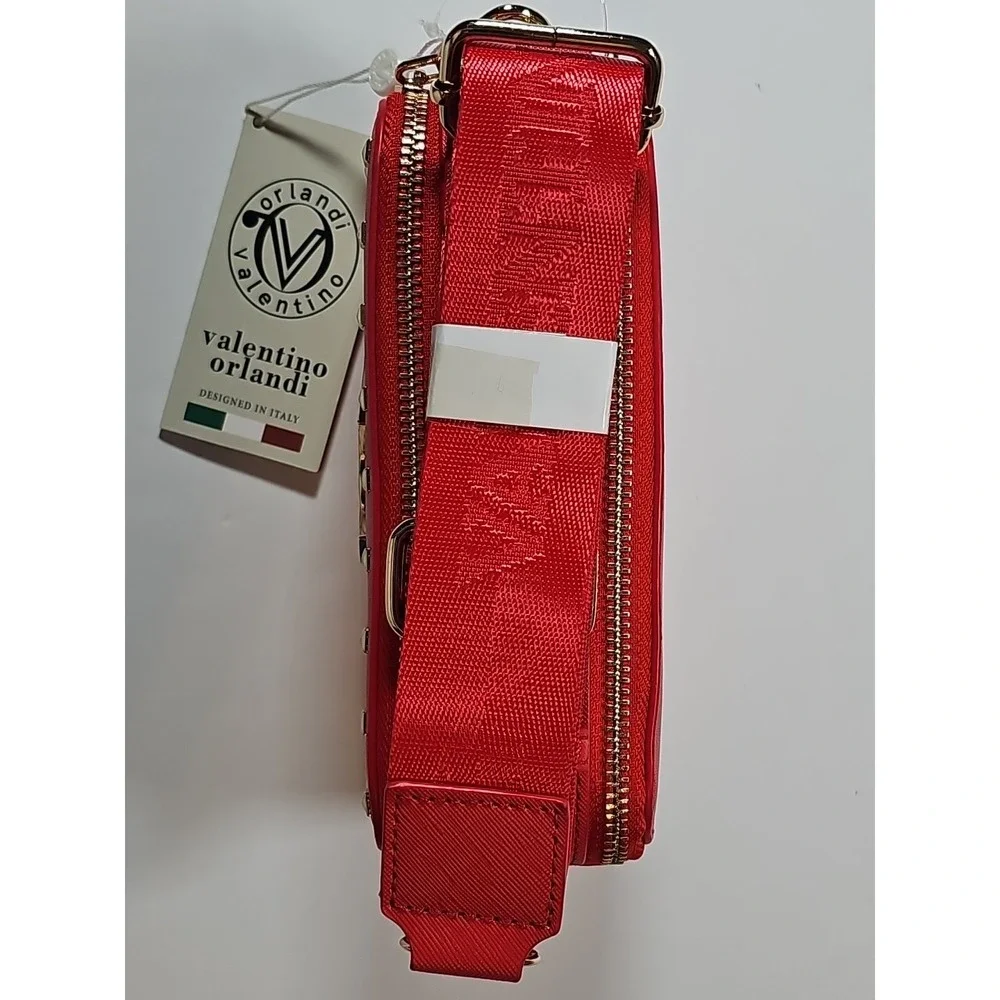 NWT VALENTINO ORLANDI ITALY RED Studded CROSSBODY BAG With Gold Accent Hardware‎